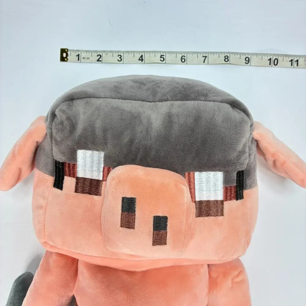 Minecraft Legends Piglin Runt Pink Grey Pixelated Soft Plush Toy Pillow Buddy